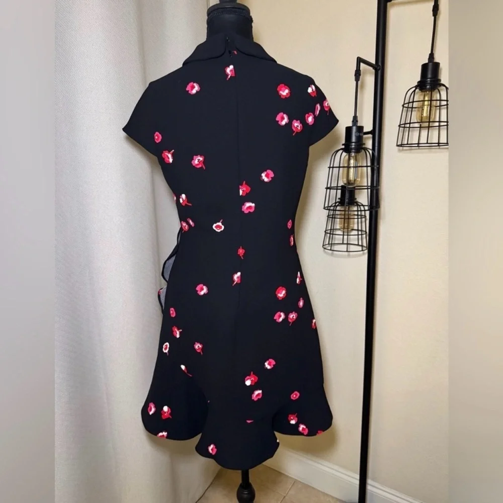Kate Spade Black Floral Mini Dress Peter Pan Collar Ruffle Size 4